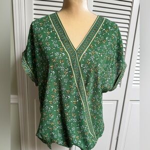 Max Studio Green Wrap Blouse Relaxed Fit